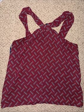 Banana Republic Red Geometric Crossback Blouse Size Small